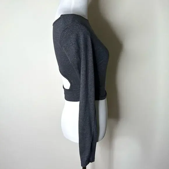 Varley Black Marl Always Warm Sloane Cropped Tee - Picture 5 of 8